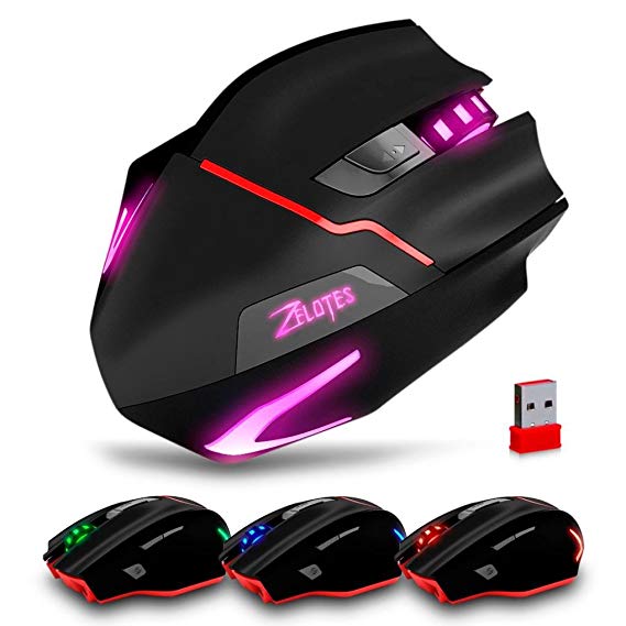 Chezaa Wireless Mouse, 3200DPI, 2.4GHz LED Light 7 Color Change ZELOTES F-18 Dual-mode Gaming Mouse