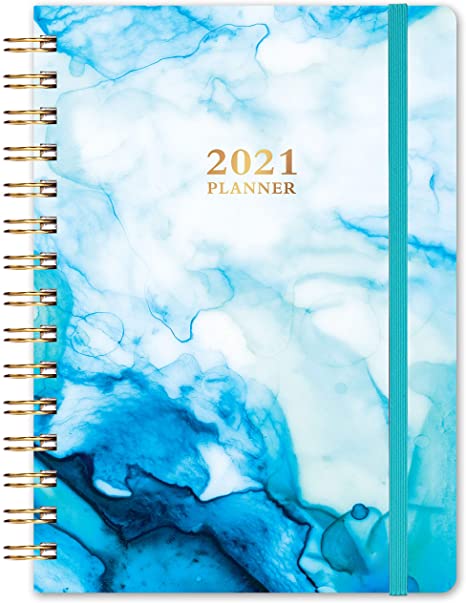 2021 Planner - Weekly & Monthly Planner 2021 with Back Pocket, 6.4"x 8.5", Jan 2021 - Dec 2021, Flexible Hardcover, Strong Twin-Wire Binding, Tabs,Thick Paper, Elastic Closure, Inspirational Quotes