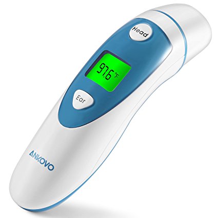 ANKOVO Thermometer For Fever Digital Medical Infrared Forehead and Ear Thermometer for Baby,Kids and Adults with Fever Indicator CE and FDA Approved