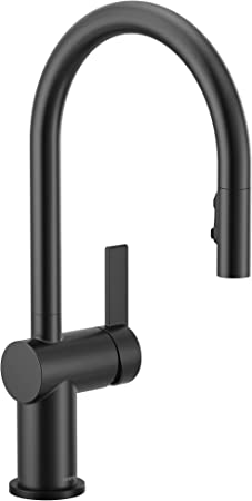 Moen 7622BL CIA Pulldown Kitchen Faucet with Power Boost Optional Chrome and Brushed Gold Accents, Matte Black