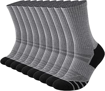 COOPLUS Mens Performance Crew Socks, Heavy Cushion Athletic Durable Work Socks for Men (5 Pairs)