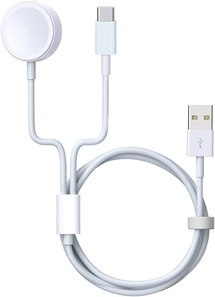 MMOBIEL Charger Compatible with Apple Watch and iPad - 1m / 3.3ft - 2 in 1 Magnetic Wireless Apple Watch Charger and Type-C Plug - Universal Charger Compatible with Apple Watch and USB-C - White