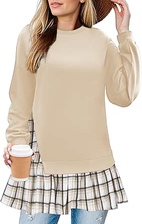 Zeagoo Teen Girl Crewneck Preppy Oversized Women Sweatshirt Long Sleeve Patchwork Hoodie 2024 Trendy Flowy Pullover Top