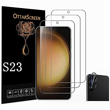 OttarScreen Galaxy S23 Screen Protector, 3 Pack Tempered Glass Screen Protector【3 1 Pack】With 1 Pack Camera Lens Protector, Compatible Fingerprint [3D Glass]9H Hardness Tempered Glass Screen Protector for Samsung Galaxy S23 5G