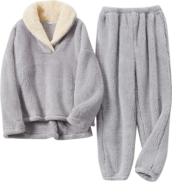 BOSECETA Fluffy Pajamas Set for Women Soft Comfy Fleece Pjs Pullover Pants Loose Plush Sleepwear Fuzzy Loungewear for Winter