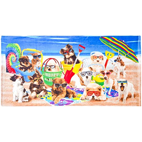 Animal World - Dogs Being Cool at the Beach Velour Beach Towel