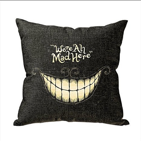 Onker Funny We Are All Mad Here Personalized 18x18 Inch Square Cotton Blend Linen Throw Pillow Case Decor Cushion Covers Beige