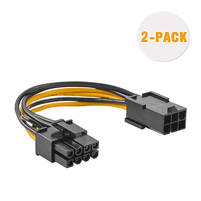 CableCreation Pcie Adapter Cable, 2-Pack 6-pin to 8-pin PCIe Express Power Adapter Cable, 4 Inches 10CM