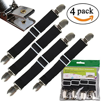 BS 4pcs/set Sheet Band Straps Suspenders Adjustable Bed Sheet Corner Holder Elastic Straps Fasteners Clips Grippers Mattress Cover Sheet Bed Suspenders Twin Queen King HEAVY DUTY