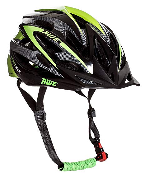 AWE® AeroLite FREE 5 YEAR CRASH REPLACEMENT* Men's Bicycle Helmet - Black/Green, Size 56-58