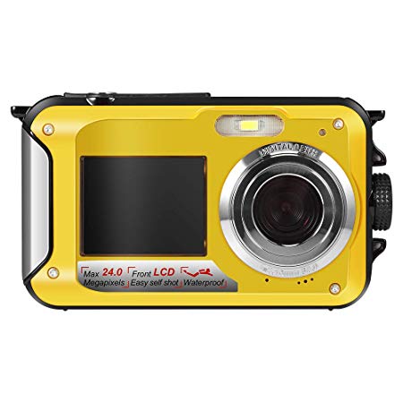 Hoyxel Waterproof Digital Camera, EG04 Dual Screen Mini FHD Video Camera FHD Support Underwater/Sports Recording Self Shoting