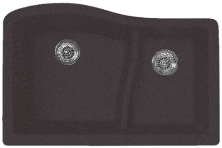 Swanstone QULS-3322.077 32-Inch by 21-Inch Undermount Large/Small Bowl Kitchen Sink, Nero