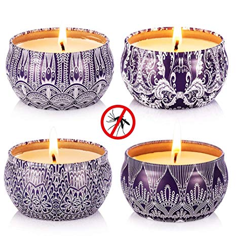 UWAX Citronella Candles Blue & White Gift Set - 4 Pack Soy Wax Candle Outdoor and Indoor
