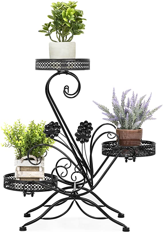 Best Choice Products 3-Tier Decorative Metal Plant and Flower Pot Stand Rack Display for Patio, Garden, Balcony, Porch