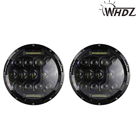 WHDZ 7 Inch 75W Round Philips LED Headlight with DRL H/L Beam for Offroad Jeep Wrangler JK TJ Harley Davidson Hummer Driving Lamp (Pack of 2)