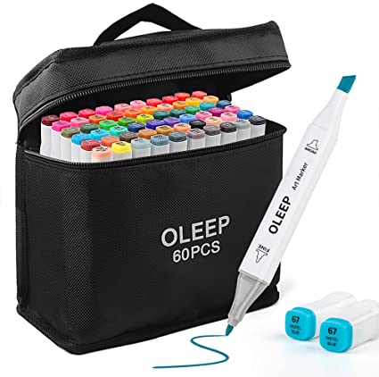 OLEEP 60 Color Art Sketch Twin Markers Pens Broad Fine Double Tips Point Graphic