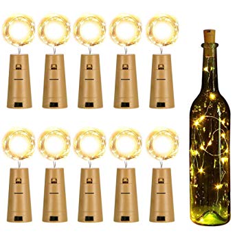 Bottle Lights with Cork, 6.5ft Wine Bottle Lights Shaped with 20 Micro LEDs for DIY Party Festival Wedding Birthday Home Decoration, Warm White (Pack of 10)