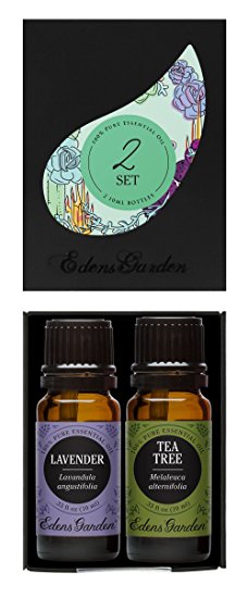 Edens Garden Pure Therapeutic Grade Essential Oils (Pack of 2, 10ml bottles) GC/MS Tested (Lavender & Tea Tree)