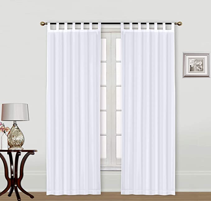 ECM. Texture Semi-Sheer Tab Top Curtain Panel Trevor Light Filtering Soft White (40" x 84")