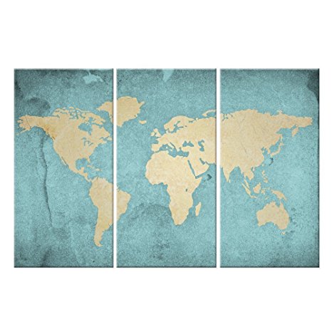 World Map Canvas Art,,Vintage Style map Poster Printed on Canvas with Frame Ready Hanging On,3 Panel Canvas Art,world Map Decal,home Wall Decoration,framed and Stretched,ready to Hang On