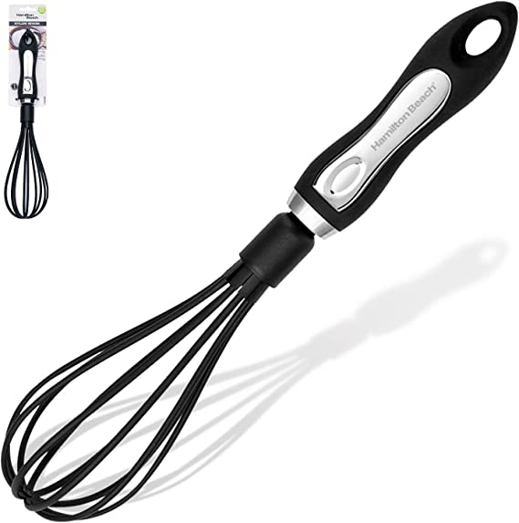 Hamilton Beach Whisk, Heat-Resistant Premium Kitchen Nylon Whisk for Nonstick Cookware, Perfect Egg Beater for Blending Pancake Cake Mix, 12.5inch Soft Touch Handle - Black