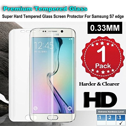 Samsung S7 edge-Golden Premium Tempered Glass Screen Protector 1 Pack Super Hard 033mm By Jimkev 25d-Extreme Hard Series Samsung S7 edge-Golden