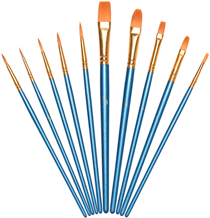 Vicloon 10Pcs Paint Brushes, Professional Painting Brushes Set Nylon Hair Artist Paint Brushes for Acrylic Oil Watercolor Gouache Face Painting