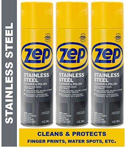 Zep Stainless Steel Cleaner & Polish (Pack of 3) - Erases Finger Prints and Leaves a Streak Free Shine
