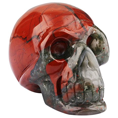 rockcloud Healing Crystal Stone Human Reiki Skull Figurine Statue Sculptures Africa Bloodstone 3"