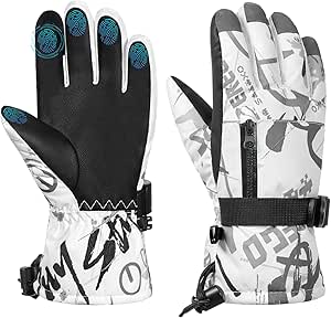 MoKo Kids Winter Ski Gloves, Waterproof Snow Gloves with Adjustable Cuffs & Zipper Pocket, Thermal Windproof Kids Snow Gloves for Children Aged 6-11, Snowboarding, Sledding, Cycling, Skiing