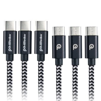 [3 Pack] Type-C Cable with Metal Plate, POWERocker 5FT(1.5M) Type-C to Type-C 2.0 USB Cable Nylon Braided Silver for New Macbook, ChromeBook Pixel, Nokia N1,LG G5, HTC 10