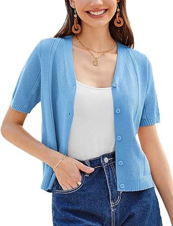 GRACE KARIN Women Short Sleeve Cropped Cardigan Crochet Knit Lightweight Button Down V Neck Bolero Sweater Top 2024