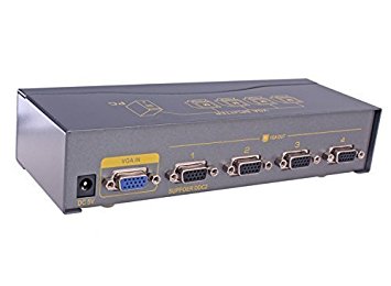 DTECH Powered 1 In 4 Out VGA Video Splitter Distribution Amplifier 350MHz Supports High Resolution up to 1920x1440