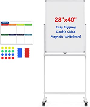 Rolling Whiteboard with Stand - 28X40 Magnetic Dry Erase Board on Wheels, WEICHA Professional Portable Easel Mobile White Board on Stand for Classroom Teaching &Office Conference