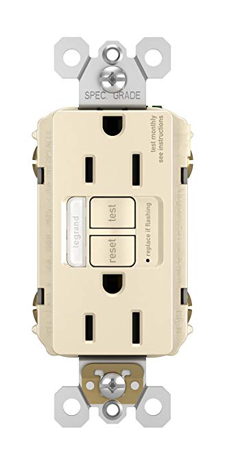 Legrand - Pass & Seymour radiant 1597NTLTRLACC4 15 Amp Combination LED Night Light/Tamper-Resistant Self-Test GFCI Safety Outlet, Light Almond, Matching Wall Plate Included