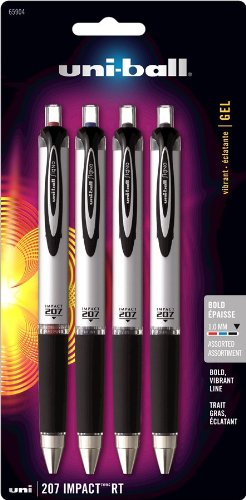 Uni-Ball Impact RT Retractable Gel Pens, 4 Colored Ink Pens(65904PP)