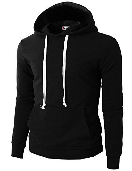 H2H Mens Casual Slim Fit Long Sleeve Color block Hoodie With V- Design line