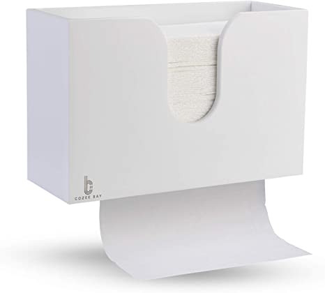 Bamboo Paper Towel Dispenser, Paper Towel Holder for Kitchen Bathroom Toilet of Home and Commercial, Wall Mount or Countertop for Multifold, C Fold, Z fold, Trifold Hand Towels (White)