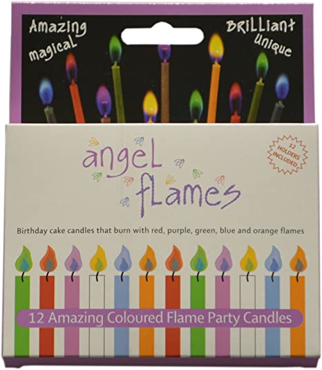 Birthday Candles with Colored Flames (12 per box, holders included) (12, Medium)