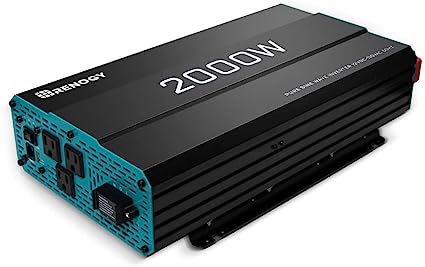 Renogy Pure Sine Wave Inverter 2000w Power Inverter DC 12v to AC 110v, Solar Inverter 12v to 110v Converter with 5V/2.1A USB Port, 3 AC Ports, Remote Controller