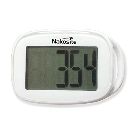 TODAY'S DEAL is NAKOSITE Best Walking 3D Simple Pedometer with Strap plus Free eBook. NSPD 2433, Accurate Step Counter ONLY. Tri-Axis Technology, White, Easy to read Display. BONUS: eBook "How I Lost Weight Walking". 365 Days Warranty