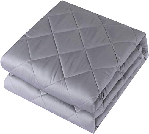 Weighted Blanket | 15 lbs | 60''x80'' | 100% Breathable Cotton | Premium Glass Beads | for Bed/Couch | Light Gray | Queen Size