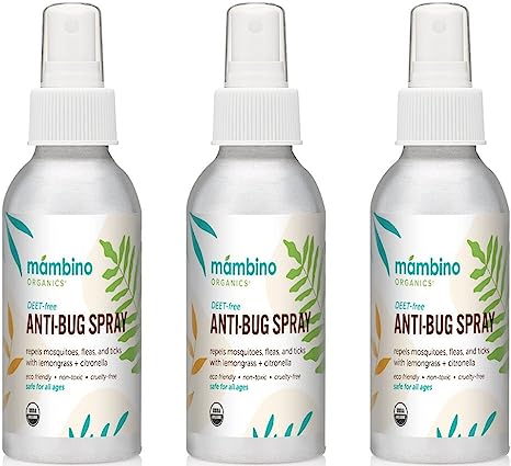 Anti-Bug Spray DEET-Free – Organic, 3-Pack All-Natural Bug Spray Made with Nourishing Essential Oils – Bug Repellent for Babies, Kids, Adults, Camping, & More by Mambino Organics, 4 Oz.