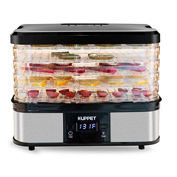 KUPPET Food Dehydrator Machine, Electric Food Drying Machine with Adjustable Thermostat, Meat or Beef Jerky Maker in Home/Kitchen, Digital Temperature & LCD Display, 5-Tray