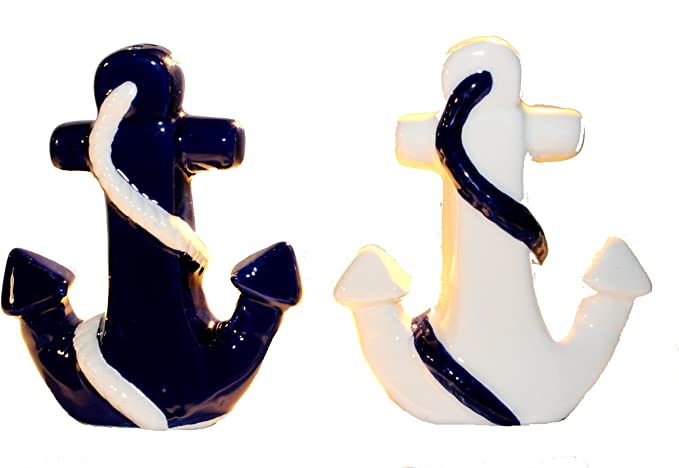 DEI Nautical Anchor Shaped Salt and Pepper Shakers on Base