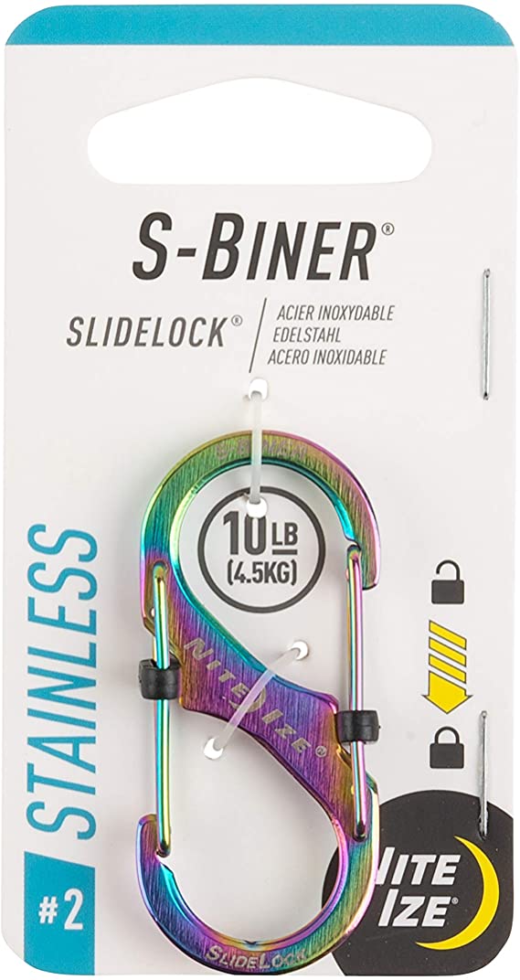 Nite Ize LSB2-07-R3 S-Biner SlideLock Stainless Steel Dual Locking Carabiner, Size #2, Spectrum