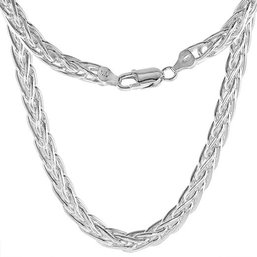 Sterling Silver 6.5mm Spiga Wheat Chain Necklaces & Bracelets for Men & Women Thick Nickel Free Italy