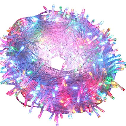 Excelvan Safe 24V 8 Modes 500 LEDs 100m/328ft Christmas Lights Fairy Lights DC Transformer with Transparent String for Indoor Outdoor Party Wedding Decoration (Multi Color)