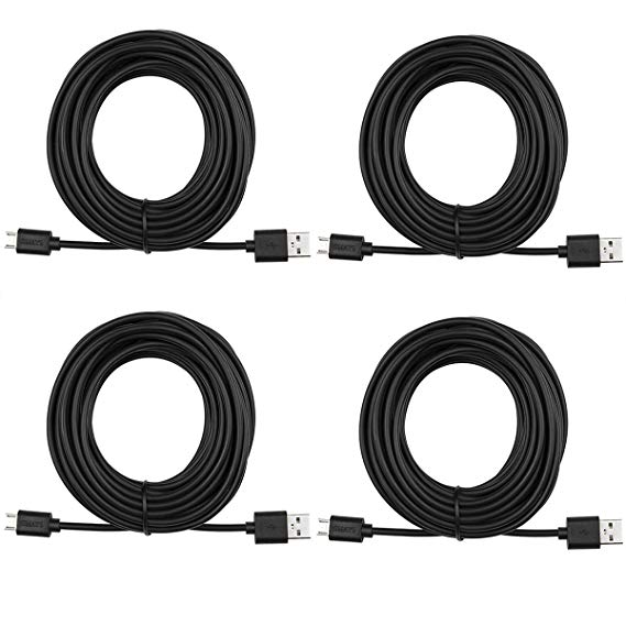 4-Pack 25ft Security Camera Micro USB Extension Cable Compatible Wyze Cam Pan, YI Home Camera, Black