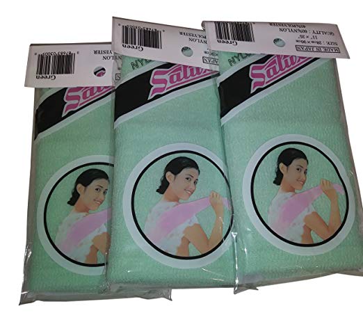 SALUX Nylon Japanese Beauty Skin Bath Wash Cloth/Towel - Green (3 pack, Green)